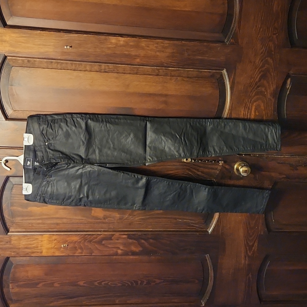 Coated black skinny moto pants